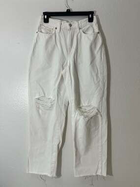 Madewell Baggy Straight Jeans in White Distressed Petite 25P